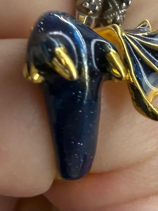 Gold Dragon Wrap Ring with Blue Speckled Enamel-New-Boutique - Picture 4 of 4